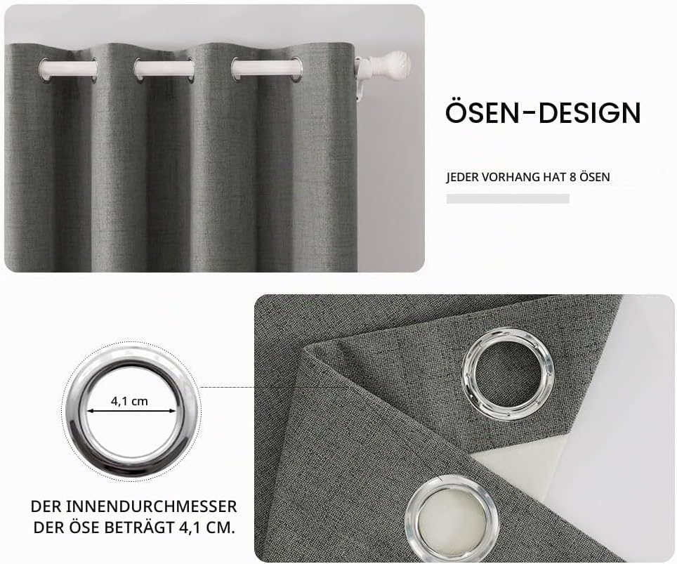 MIULEE Blickdichte Vorhänge Wärmeisolierende Vorhänge mit Ösen 100% Blickdicht Leinenoptik Gardienen