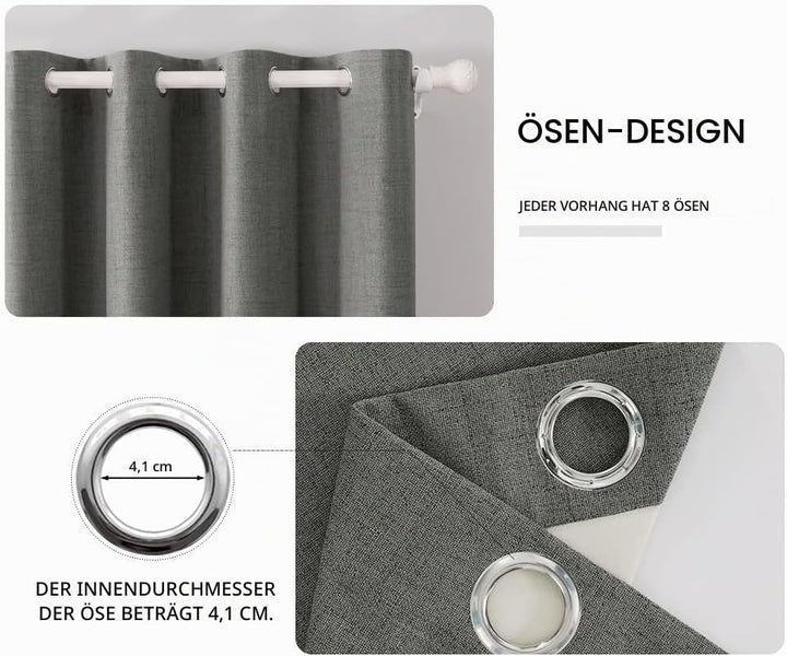 MIULEE Blickdichte Vorhänge Wärmeisolierende Vorhänge mit Ösen 100% Blickdicht Leinenoptik Gardienen