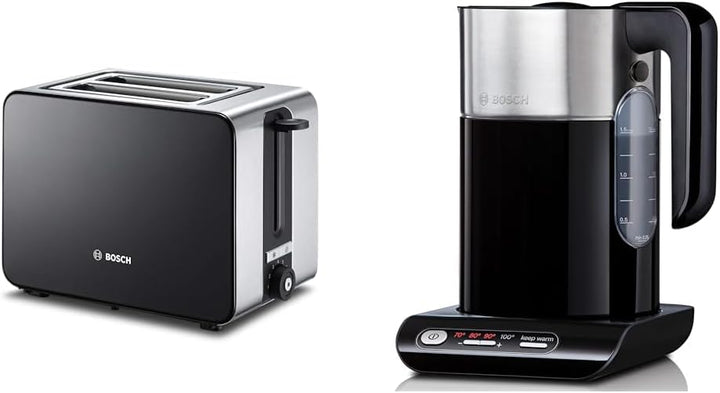 Bosch TAT7203 Kompakt-Toaster, Auftau/Aufknusperfunktion, 1050 W, Edelstahl/schwarz & belloser Wasse