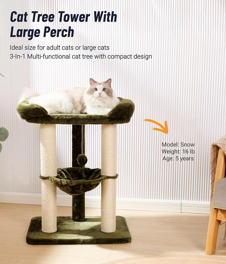 Happi N Pets 71 cm Kratzbaum für Katzen, Hoher Kratzstamm mit grossem Bett für grosse Katzen, Sisal-