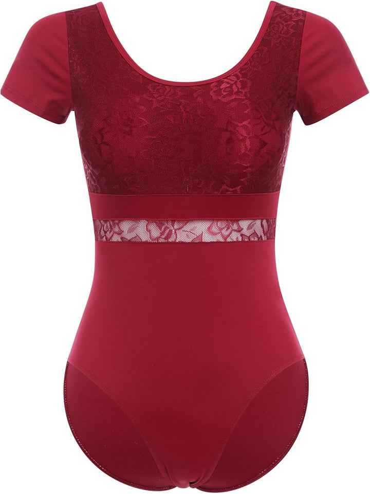 FYMNSI Damen Ballettanzug Gepolstert Ballettbody Tanz Body Gymnastikanzug Trikot Kurzarm Bodysuit S