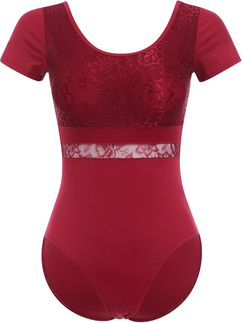 FYMNSI Damen Ballettanzug Gepolstert Ballettbody Tanz Body Gymnastikanzug Trikot Kurzarm Bodysuit S