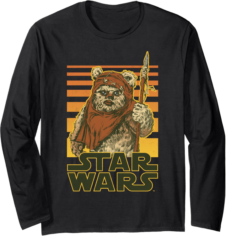 Star Wars Ewok Sunset Striped Retro Poster Langarmshirt