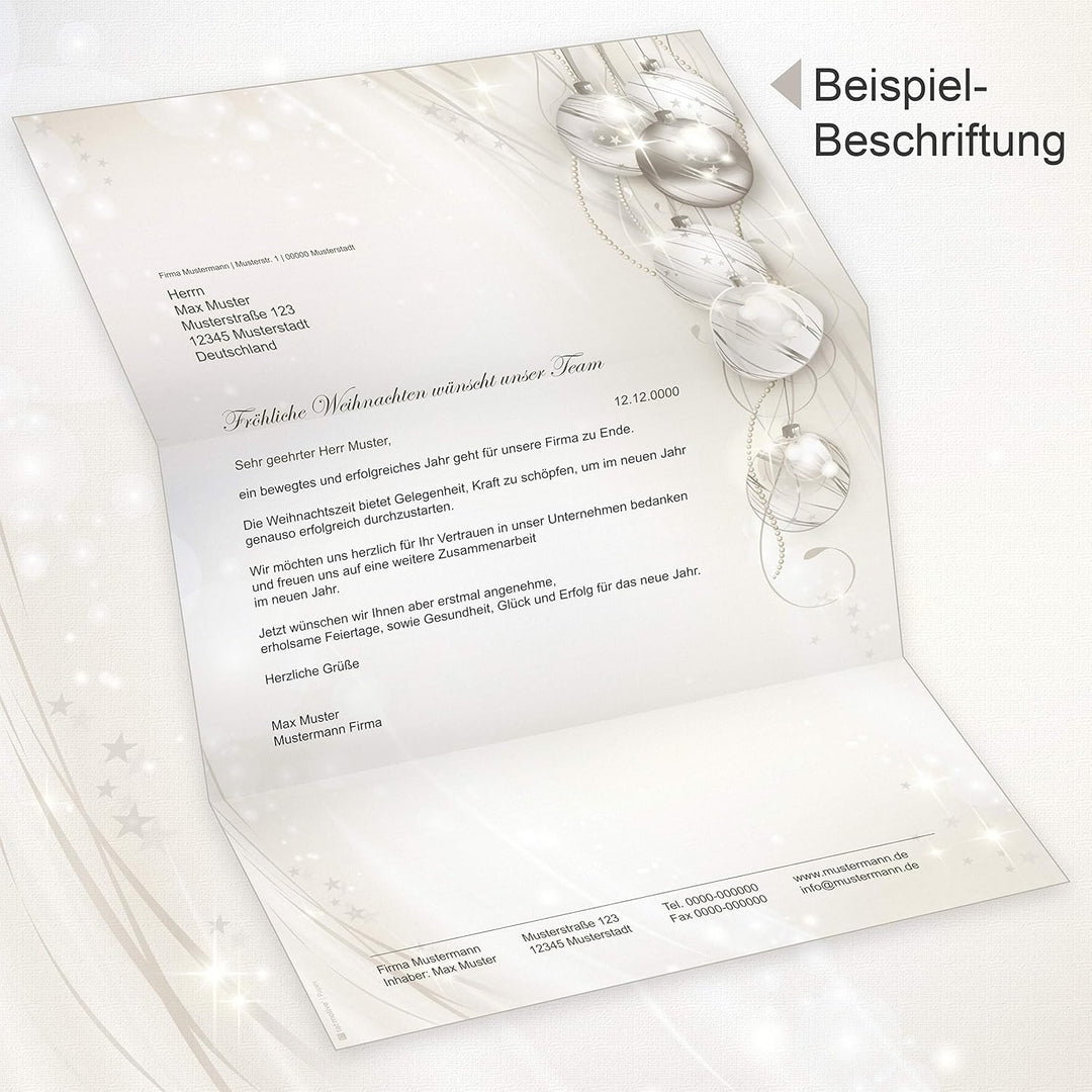 ELEGANCE 25 Sets Weihnachtsbriefpapier mit Umschlag ohne Fenster, Briefpapier Weihnachten A4 25 Sets