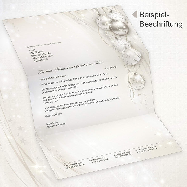 ELEGANCE 25 Sets Weihnachtsbriefpapier mit Umschlag ohne Fenster, Briefpapier Weihnachten A4 25 Sets