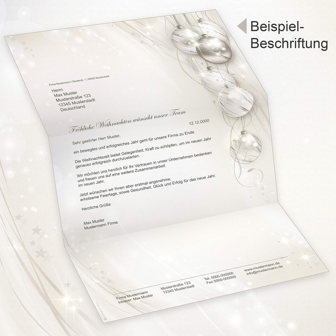 ELEGANCE 100 Sets Weihnachtsbriefpapier mit Umschlag ohne Fenster, Briefpapier Weihnachten A4 100 Se