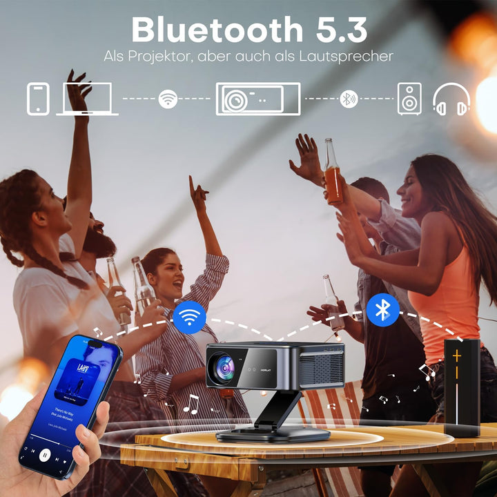 Beamer【Google TV/Autofokus & 1500 ANSI】 Full HD 1080P HORLAT Beamer 4K Heimkino mit WiFi 6, Bluetoot
