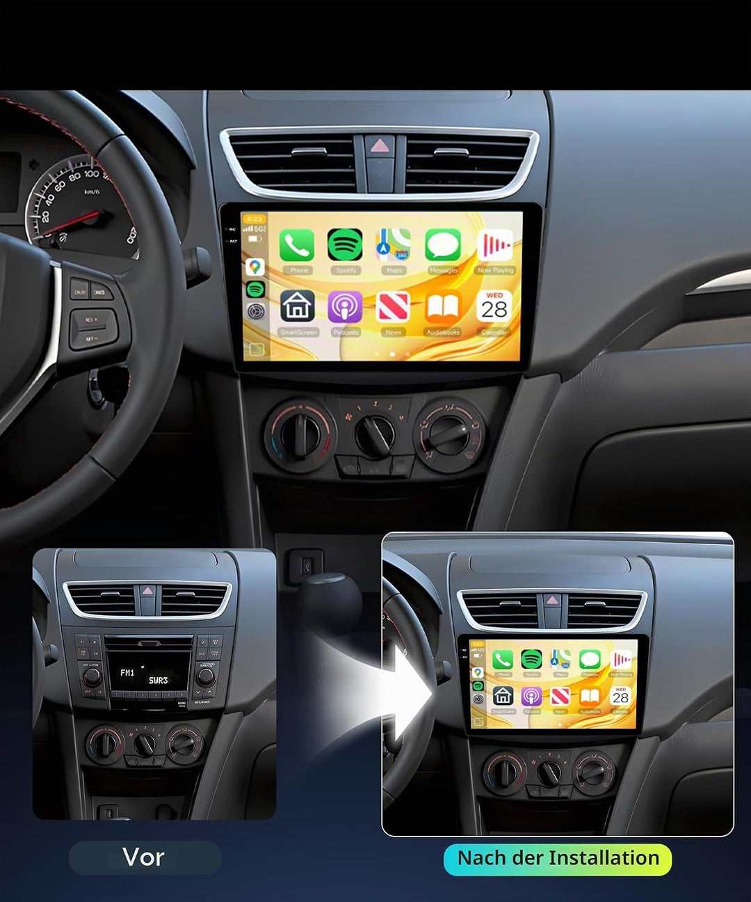 Rimoody 4G+64G Android 13 Autoradio 2 Din 9 Zoll Touchscreen Autoradio mit Wireless Carplay Android