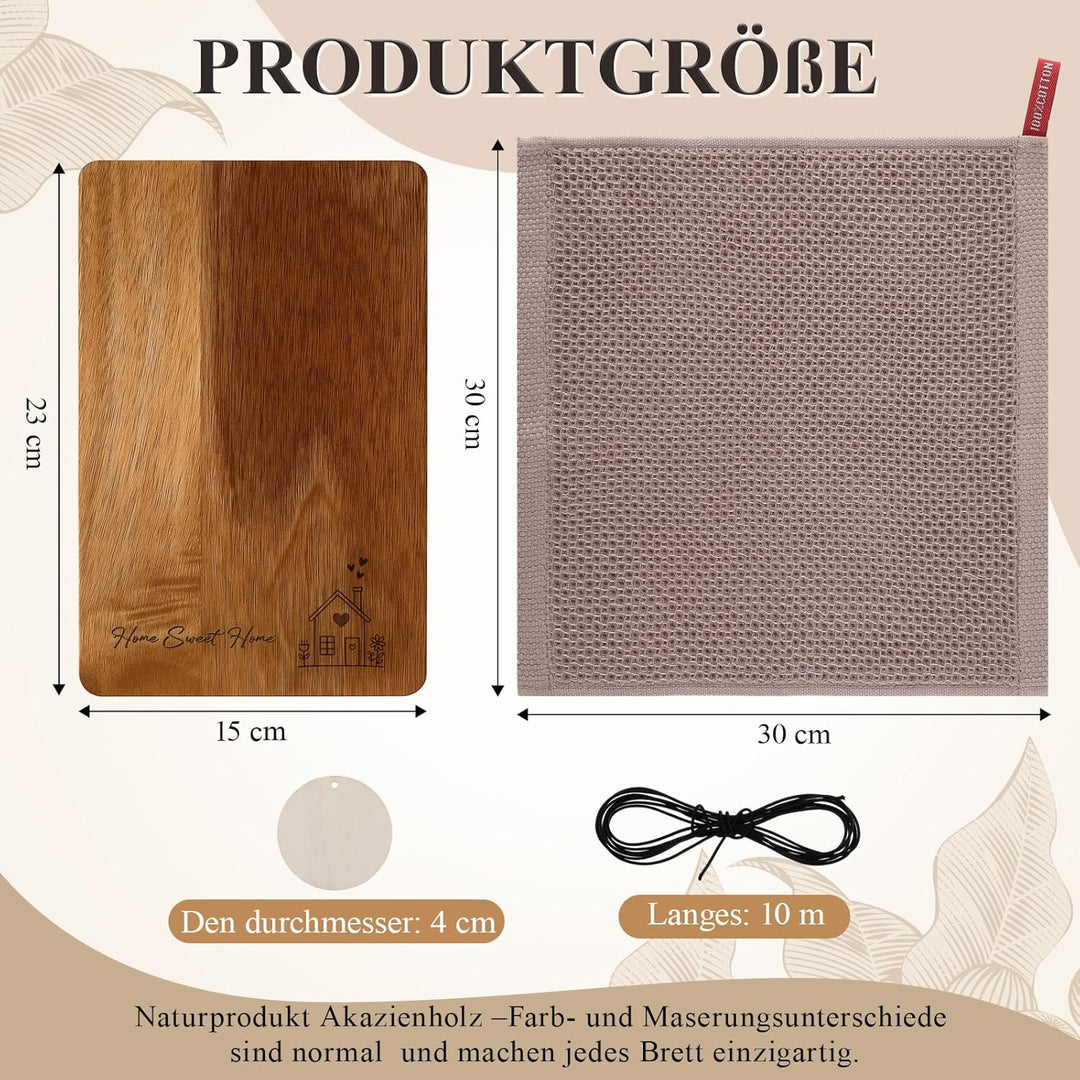 Xuniea Einweihungsgeschenk Holz Schneidebrett Baumwolle Küchentuch Neues Zuhause Geschenk zum Einzug