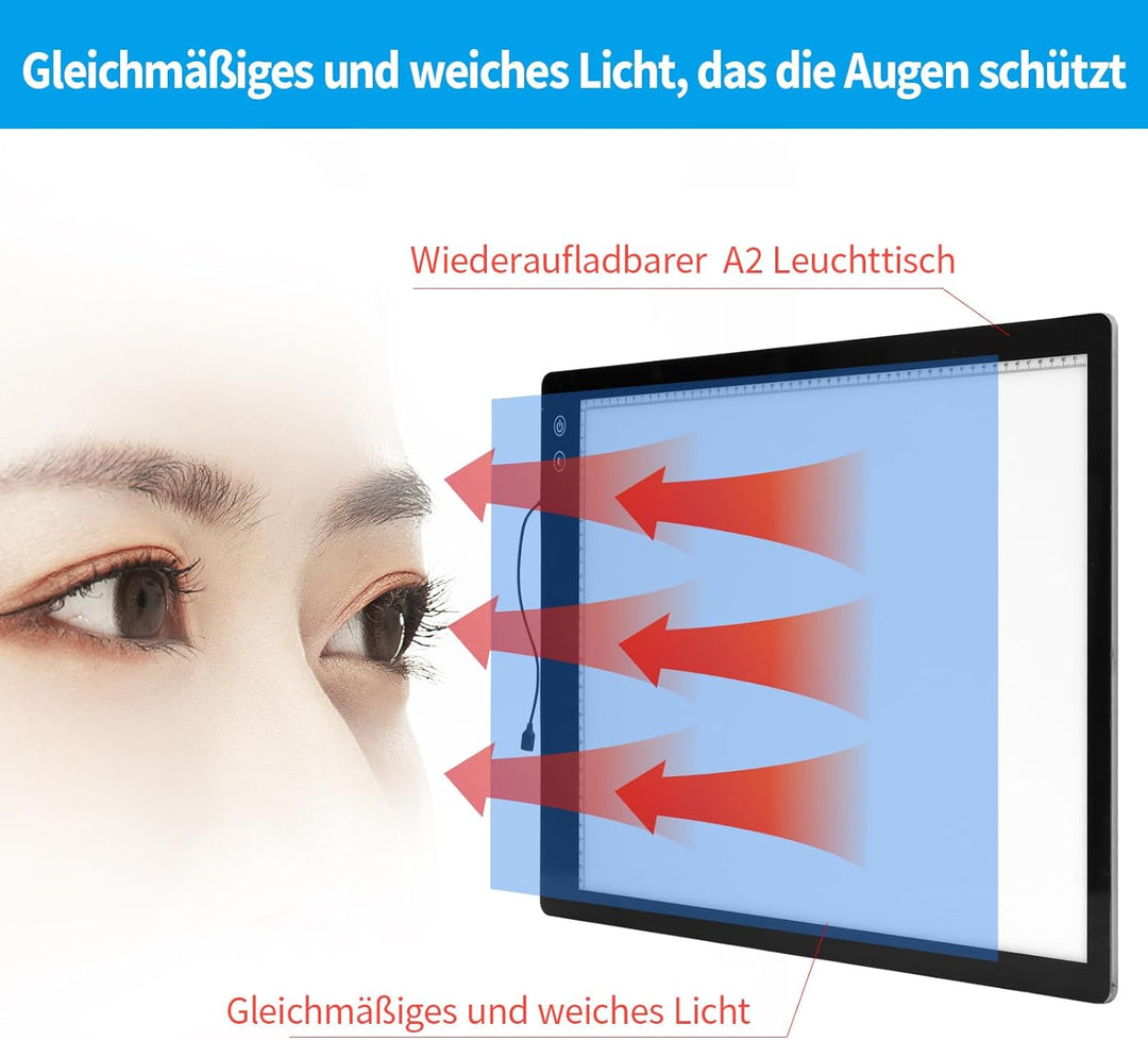 Wiederaufladbares A2 leuchttisch,3-Farben-Lichteinstellung, diamond painting Lichtplatten, 6-stufige