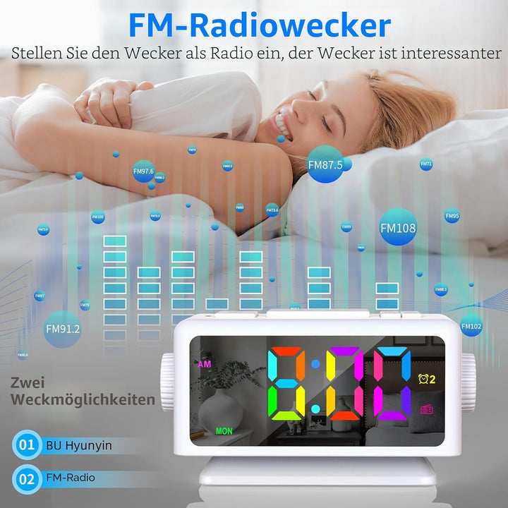 ThreeH Radiowecker RGB Farbe Zeitanzeige 12 Dimmer Lauter Alarm FM Radiowecker für Senioren Kinder 1