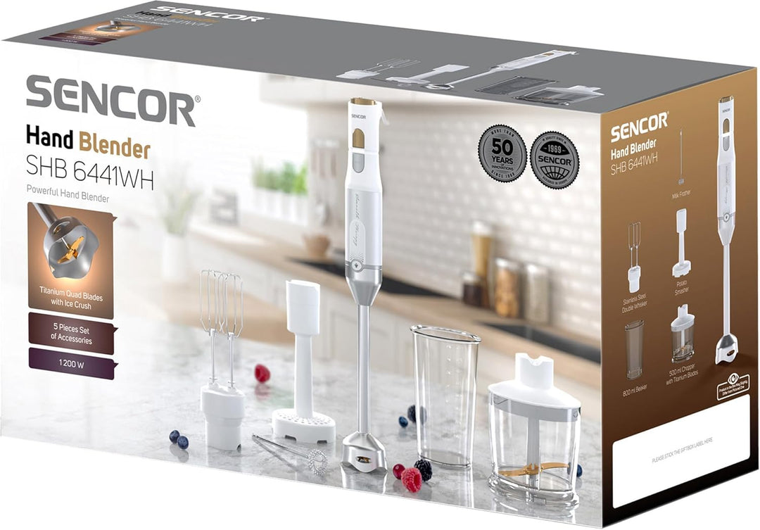 Sencor Multifunktionaler Stabmixer, ultra-leistungsstark, 6 in 1, 1200 W, mit Doppel-Schneebesen, Ze
