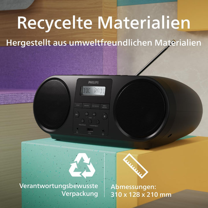 Philips TAZ6000 Multifunktions-CD-Spieler mit DAB+-/FM-Radio, Bluetooth 5.4, USB, Dynamic Bass und 3