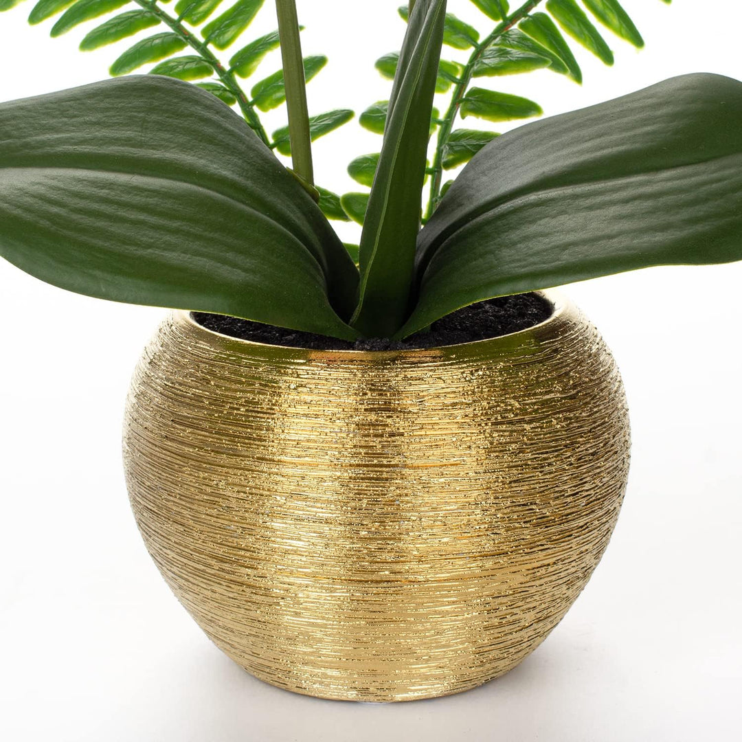 Kunstblumen wie Echt Orchideen Künstlich Blumen Deko Kunstpflanze Phalaenopsis im Goldfarbenen Topf