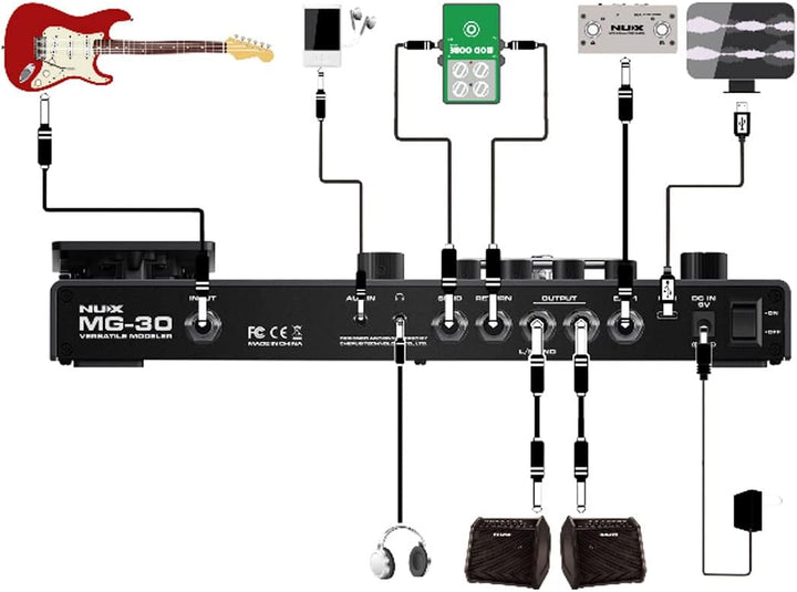 Nux MG-30 Guitar Modeling Multi-Effektgerät + keepdrum Klinkenkabel