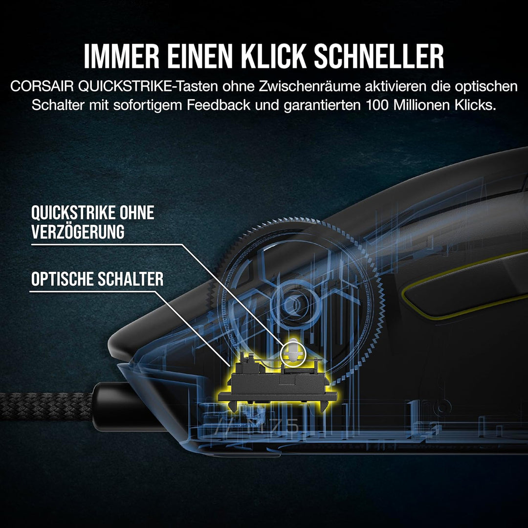 Corsair M75 Wired RGB Leichte FPS Gaming-Maus – 26.000 DPI – Austauschbare Seitentasten – PC – Schwa