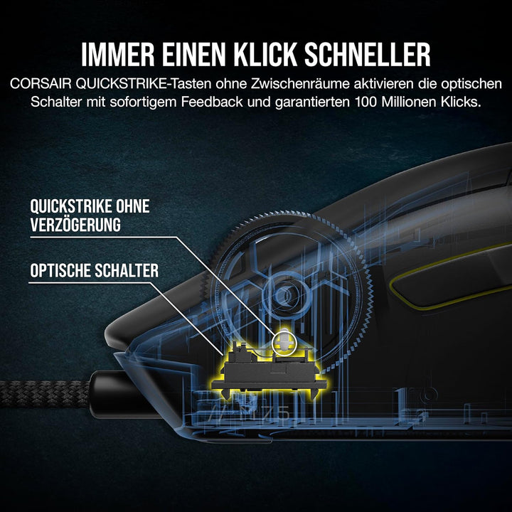 Corsair M75 Wired RGB Leichte FPS Gaming-Maus – 26.000 DPI – Austauschbare Seitentasten – PC – Schwa