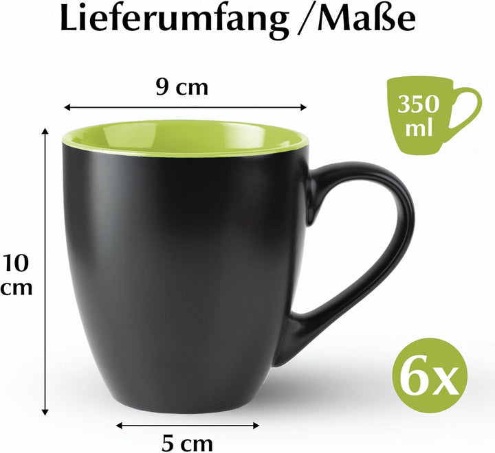 MIAMIO - 6 x 350 ml Kaffeetassen/Kaffeebecher Set - Tassen Set 6er Modern - Le Papillon Kollektion (
