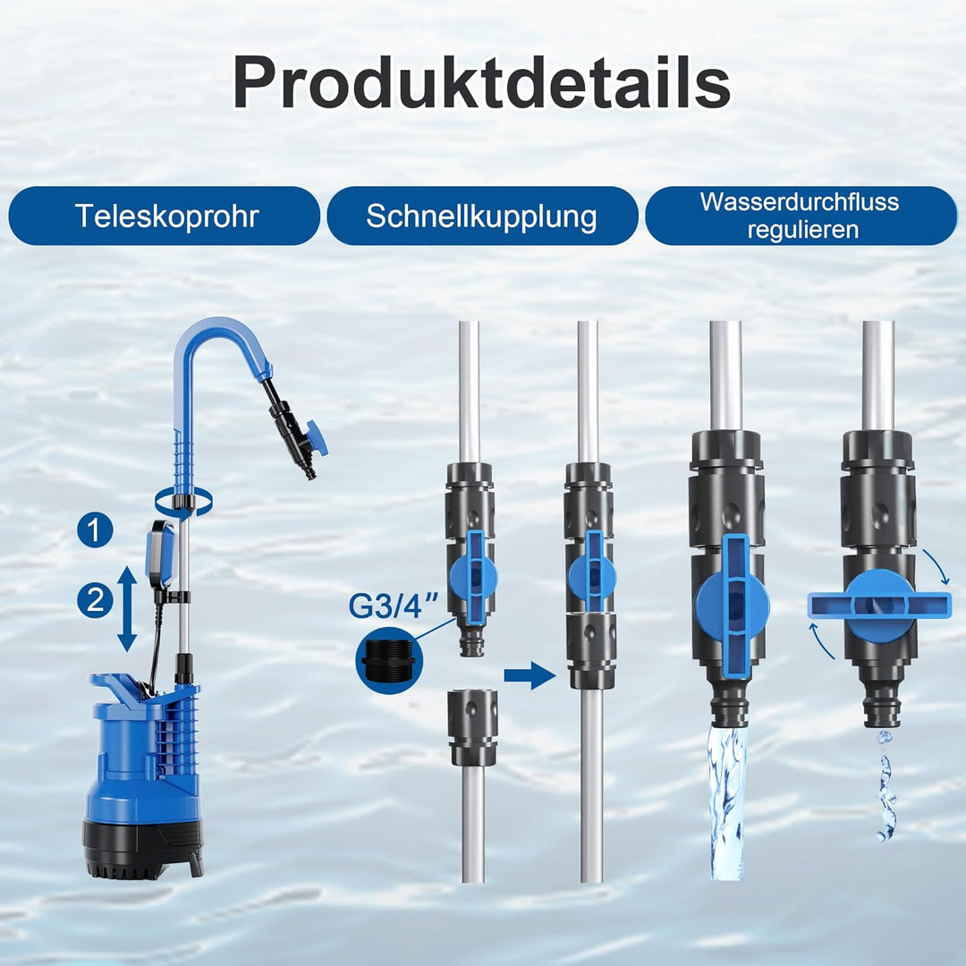 FOTING Regenwasserpumpe mit Kabel Schwimmerschalter: Tauchdruckpumpe mit integriertem Filter, Förder