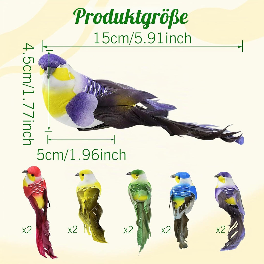 Yunyige Deko Vögel,Deko Vögel mit Clip,Dekos Vögels mit Federn,10 Stück Dekovögel zum Aufhängen,Mini