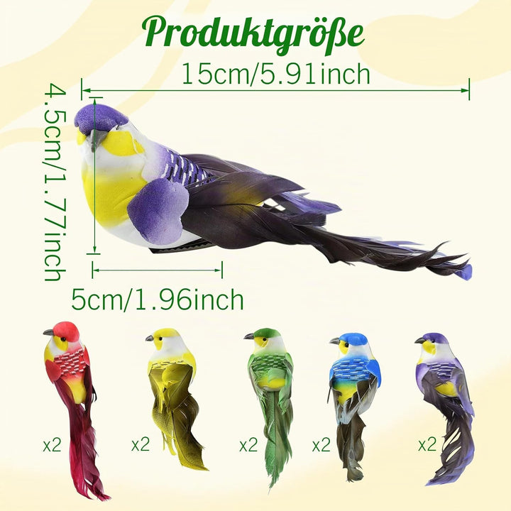 Yunyige Deko Vögel,Deko Vögel mit Clip,Dekos Vögels mit Federn,10 Stück Dekovögel zum Aufhängen,Mini