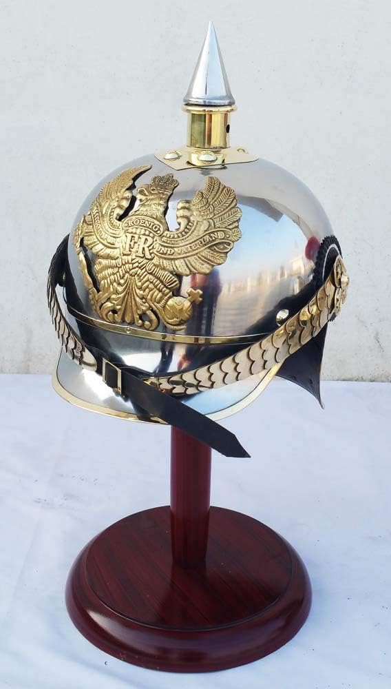 Shiv Shakti Enterprises WW I & II Deutscher Preussischer Helm Messing Spike Pickelhaube Leder Helm A