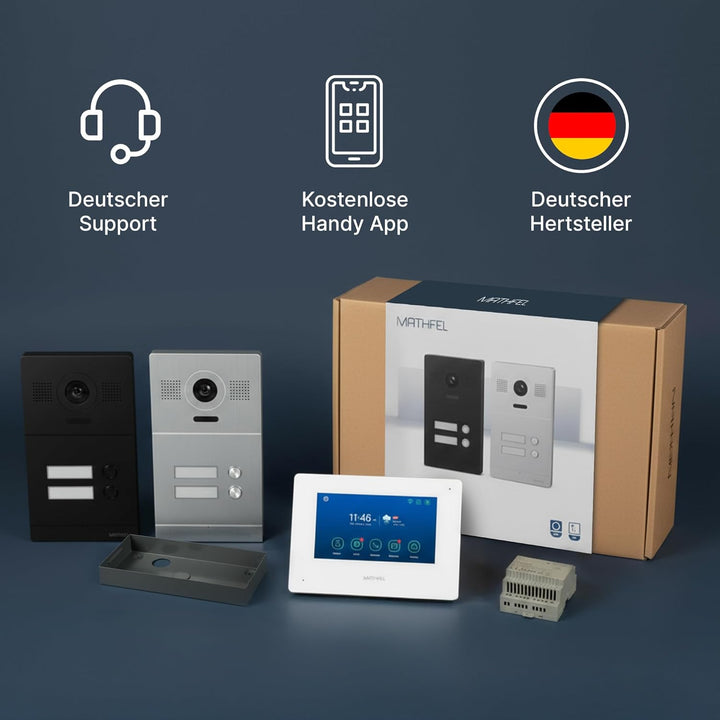 Mathfel 2-Draht IP Video-Türsprechanlage mit Türöffner – Full-HD Kamera, 7" Monitor & App-Steuerung