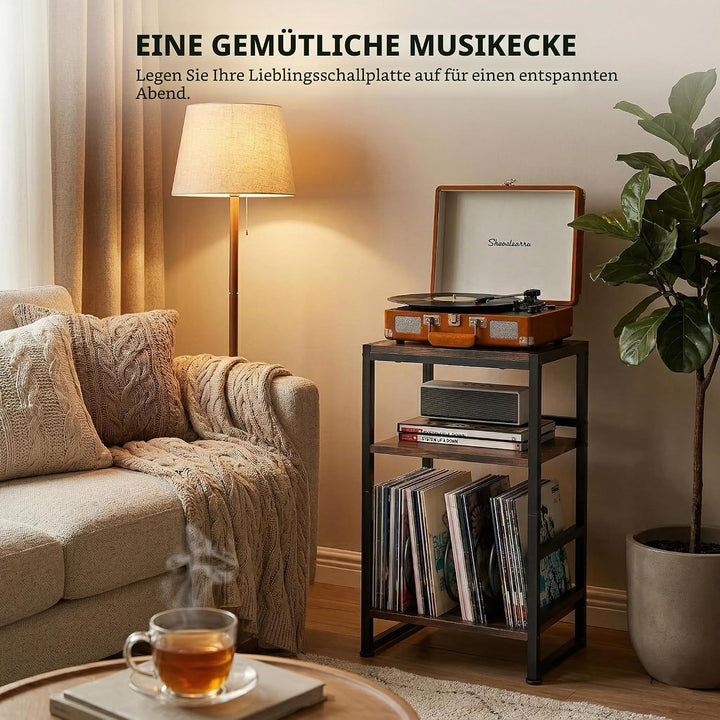Plattenspieler-Ständer, 3 Etagen Beistelltisch,Plattenspielertisch Aufbewahrung von Schallplatten, b