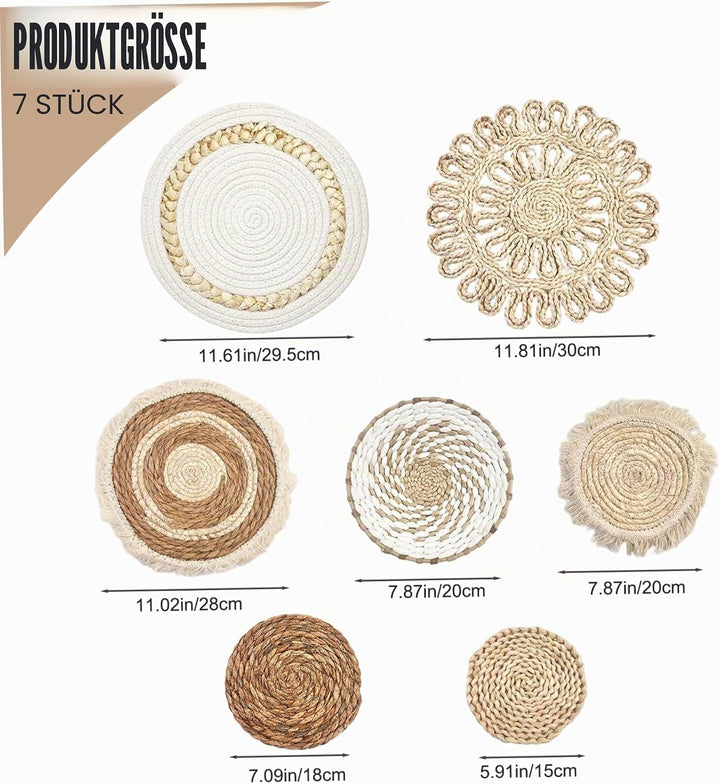 Hanging Waven Wall Basket Dekor, Boho -Wandkörbe 7pcs/Set verschiedener Grösse und Stil Boho -Korbde