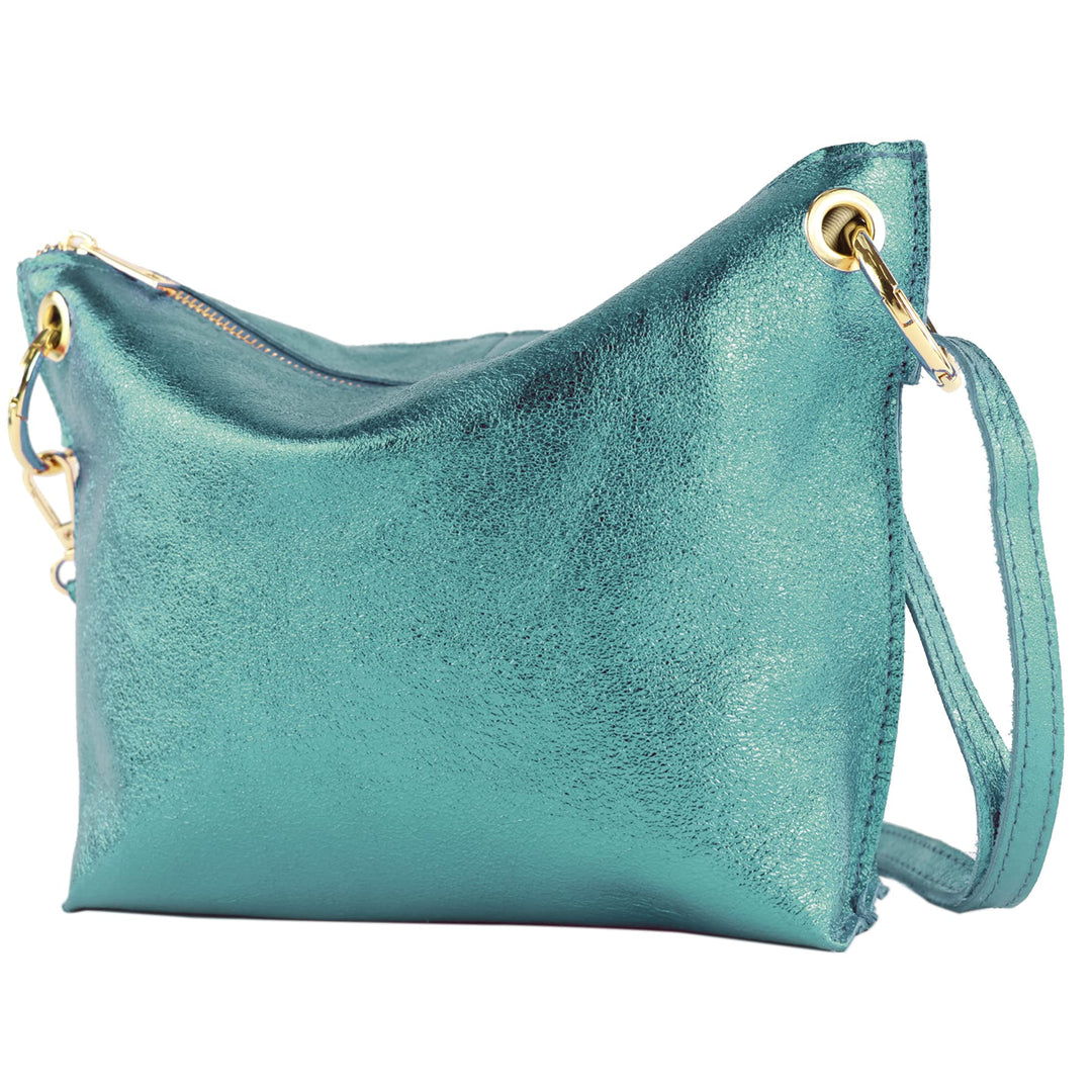 modamoda de T243 Damen Leder Umhängetasche Schultertasche handmade in Italy Petrol-metallic, Petrol-