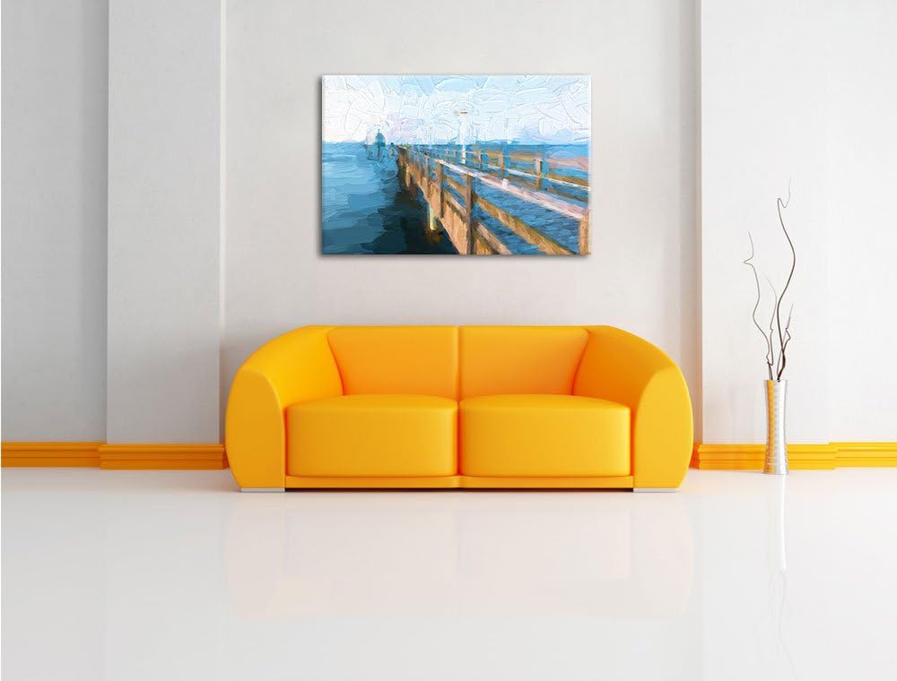 Pixxprint Pier im Meer / 100x70cm Leinwandbild bespannt auf Holzrahmen/Wandbild Kunstdruck Dekoratio