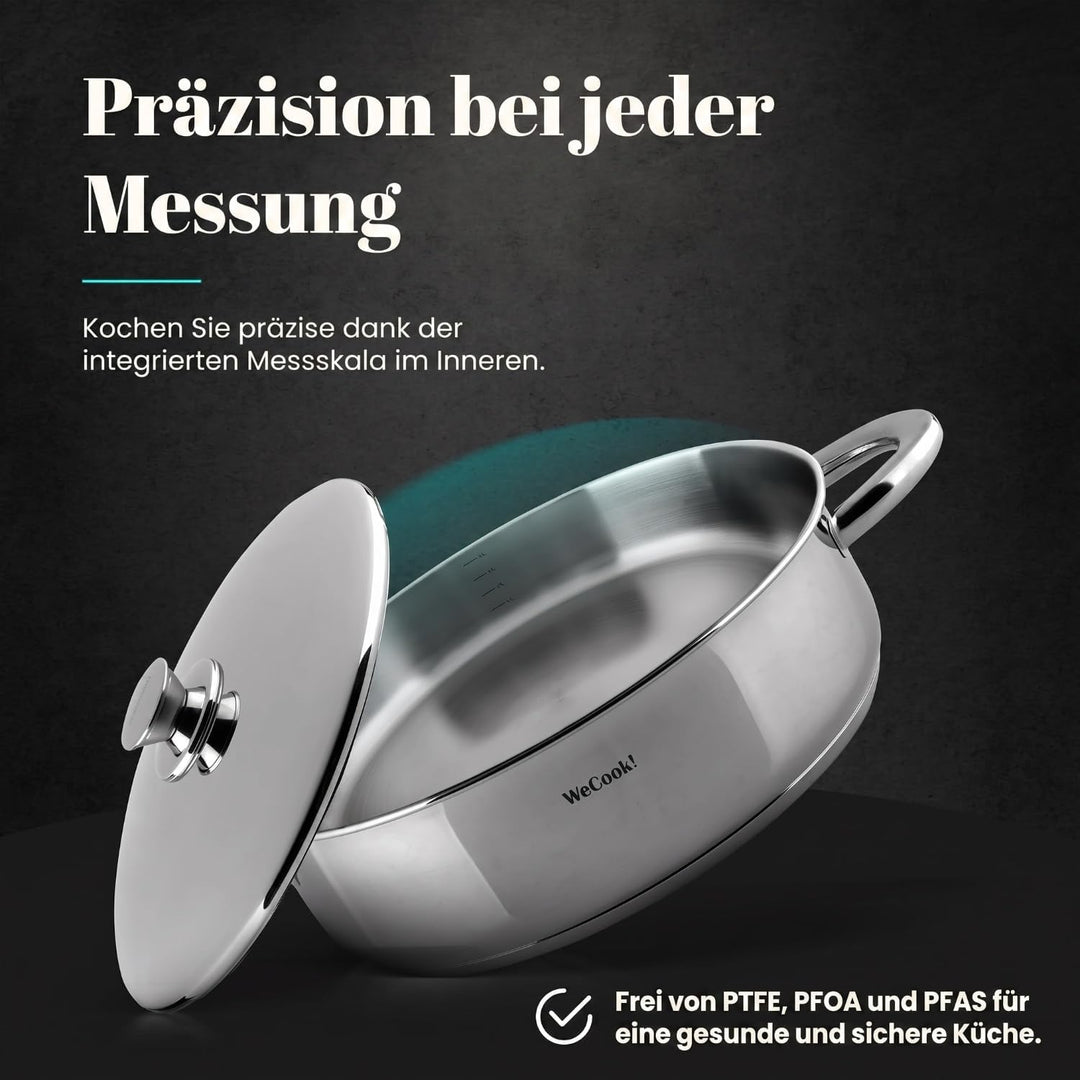 STAINLESS LOW COOKING POT WITH LID 32 cm. 6.8 Liter, 6.8 Liter
