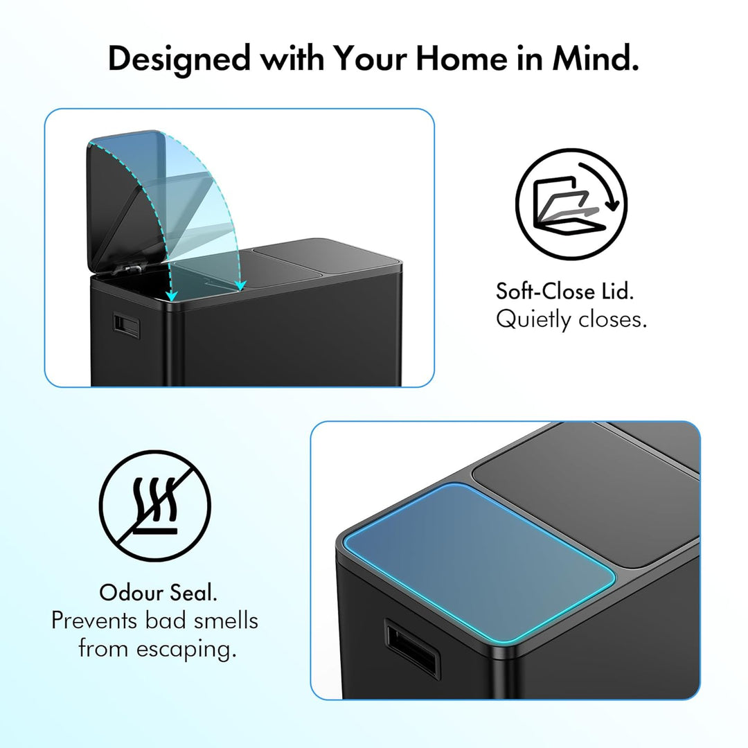 VonHaus Mülleimer Küche 3 Fächer, 45L Recycling Mülltrennsystem – Abfalleimer Biomüll, Rutschfester