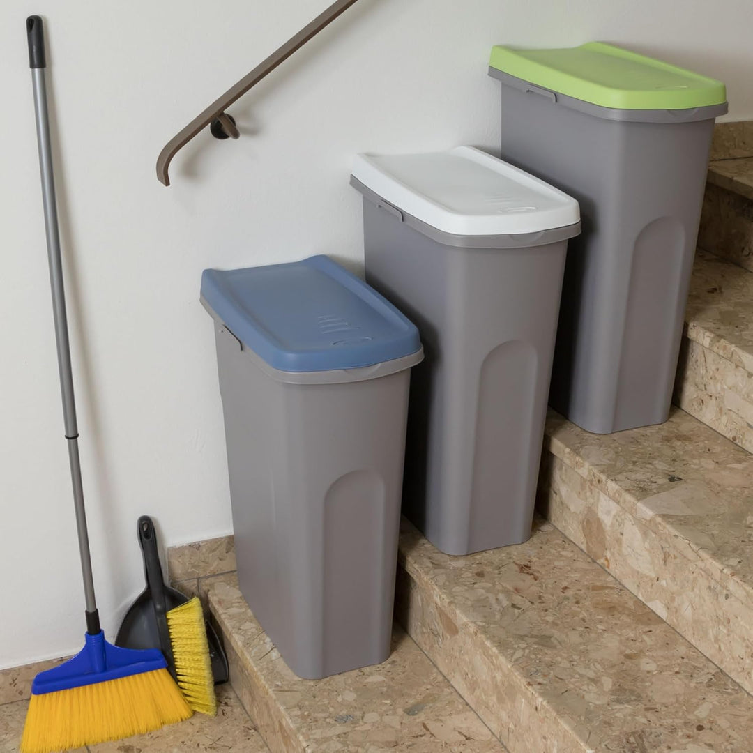 3x 40L Mülleimer Küche weiss grün blau, Mülleimer 3 Fächer, Mülltrennsystem 3fach, Mülltonne, Abfall