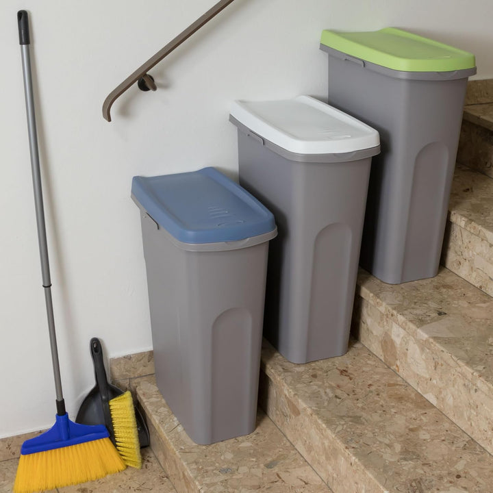 3x 40L Mülleimer Küche weiss grün blau, Mülleimer 3 Fächer, Mülltrennsystem 3fach, Mülltonne, Abfall