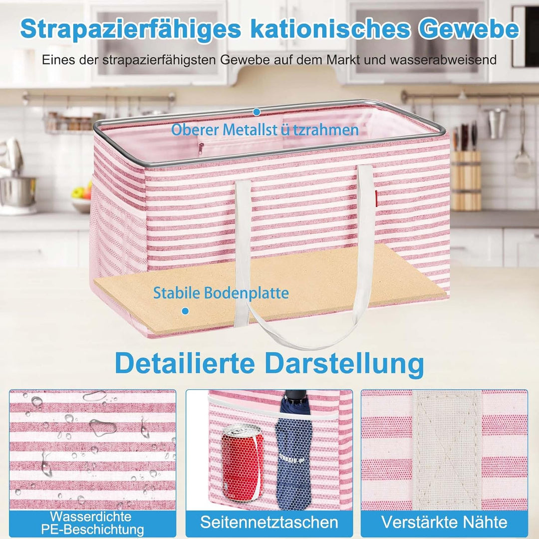 Einkaufskorb Faltbar, Stehende Einkaufstasche mit Metalldrahtrahmen und Verstärktem Boden, Korb Eink