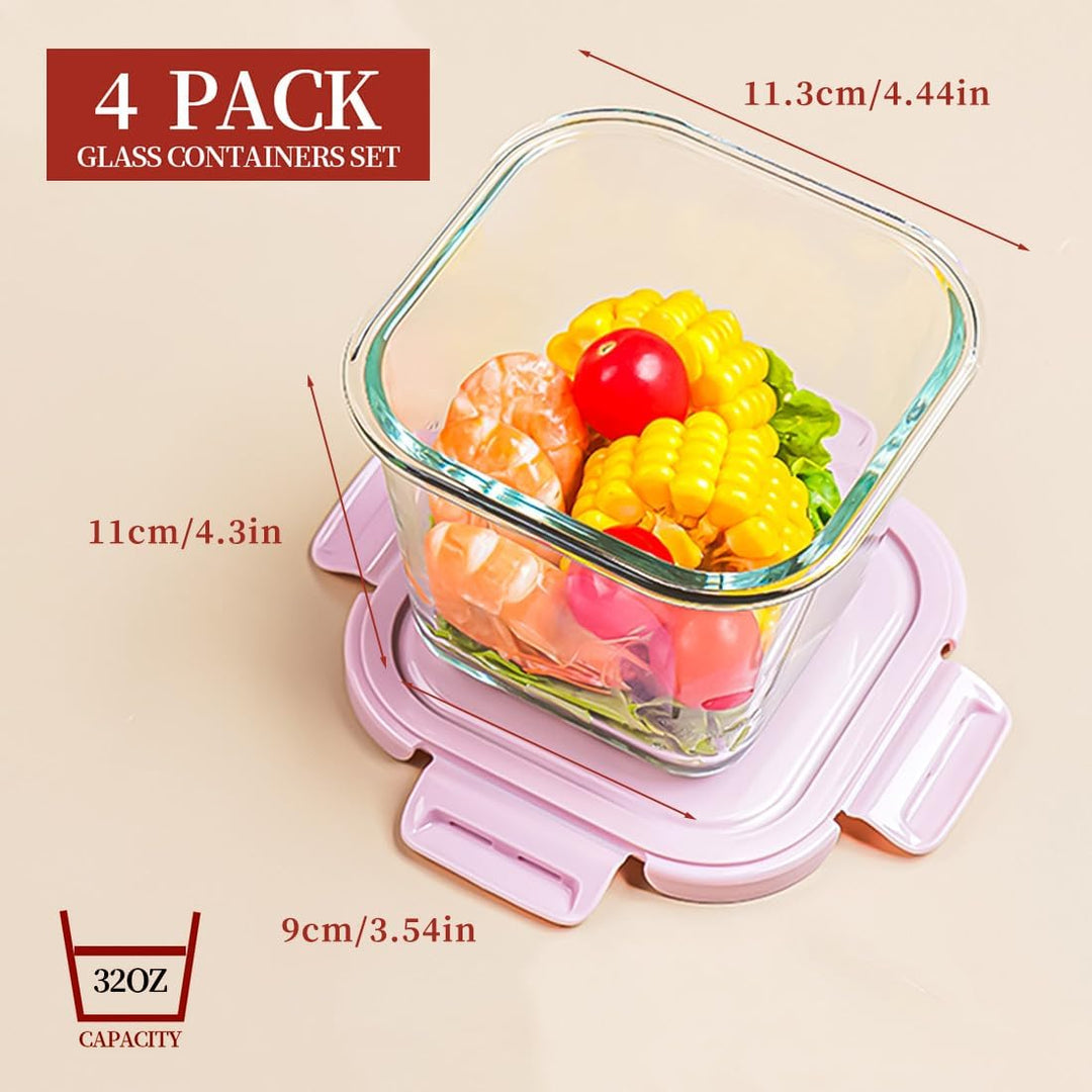 900ml Glasbehälter Mit Deckel, Glas Vorratsdosen Mit Deckel Luftdicht. Quadrat Meal Prep Behälter, M