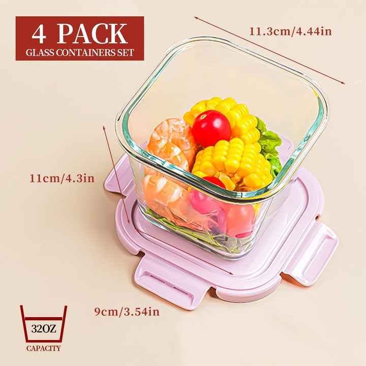 900ml Glasbehälter Mit Deckel, Glas Vorratsdosen Mit Deckel Luftdicht. Quadrat Meal Prep Behälter, M