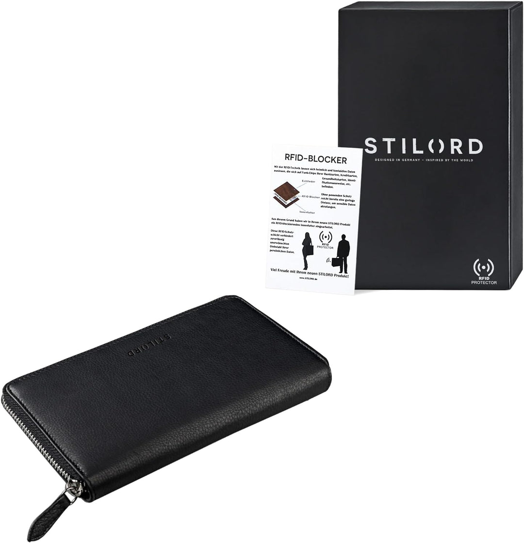 STILORD 'Emilia' Damen Portemonnaie RFID Schutz Elegante Klassische Geldbörse gross aus echtem Rinds