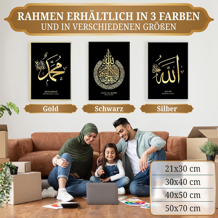 HAVA Artwork Islamisches Goldfolien Poster Set Schwarz, Islamische Poster, Islamische Bilder, Islami