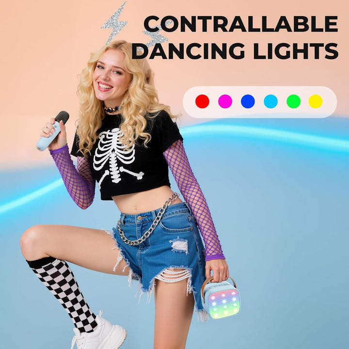 Karaoke Maschine Kinder Mini Karaoke Maschine mit 1 Mikrofon Bluetooth-Lautsprecher mit LED-Lichtern