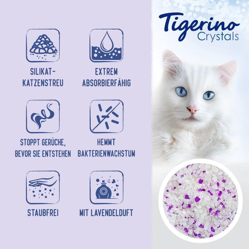 Tigerino Crystals Katzenstreu | Lavendelduft | 6 x 5 Liter Silikatstreu