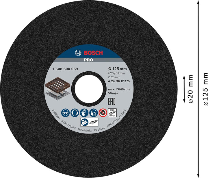 Bosch Professional 1x Schleifscheibe (für Grauguss, Ø 125 mm, Körnung 24, Zubehör für Geradschleifer