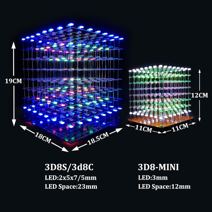 Mini-3D-LED-Würfel, DIY-Elektronik-Set, Löt-Projekt-Kit (3D8MINI-MULTI-KIT), 3d8mini-multi-kit