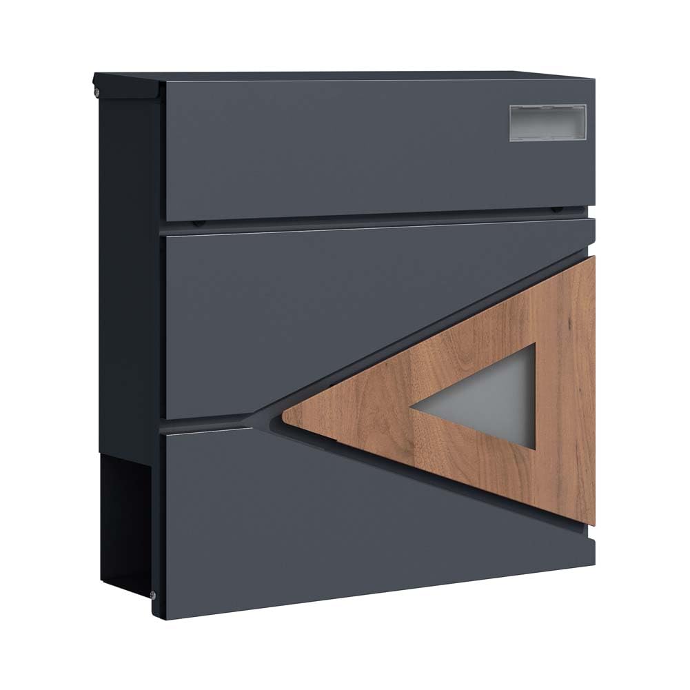 SCHARTEC Briefkasten SPB-8 anthrazit mit Holz Design und Zeitungsfach modern & gross Wandbriefkasten