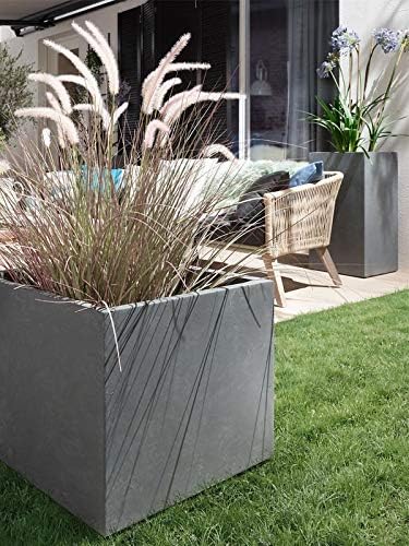 Pflanzwerk® Pflanzkübel Fiberglas Cube Grau 3er-Set 23cm + 28cm + 34cm *Frostbeständig* *UV-Schutz*
