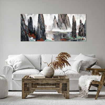 Wandbilder Dekoration Wohnzimmer Berge Märchen Nebel Panorama Bilder auf Leinwand 120x50cm Leinwandb