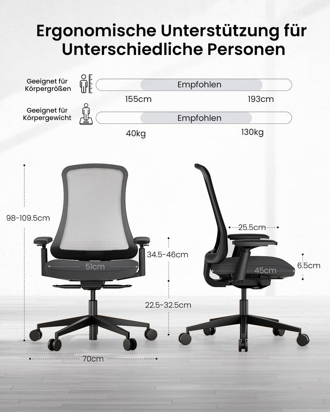 ProtoArc Flexer Ergonomischer Bürostuhl – Schreibtischstuhl mit Sitztiefenverstellung, konturiertem