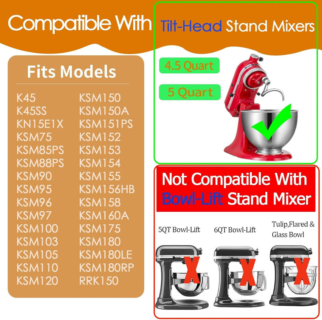Edelstahl-Spiral-Knethaken, Ersatz für KitchenAid 4,5–5 Qt. Kippkopf-Standmixer. Zubehör kompatibel