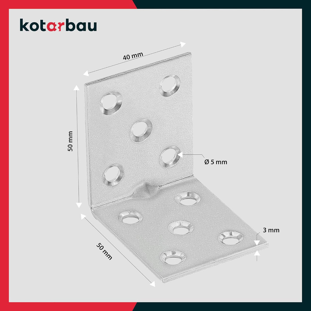 KOTARBAU 25er Set Winkelverbinder 50 x 50 x 40 x 2 mm mit Sicke Verzinkt Stahl Bauwinkel Montagelöch